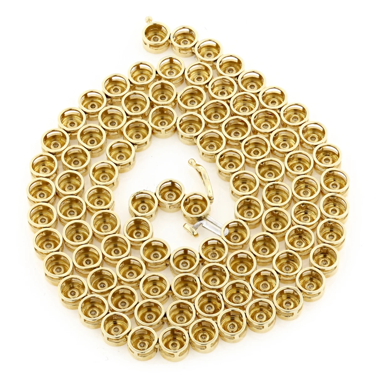 14K Yellow Gold Bezel Set Round Diamond Chain Necklace 4.75ct - Image 2