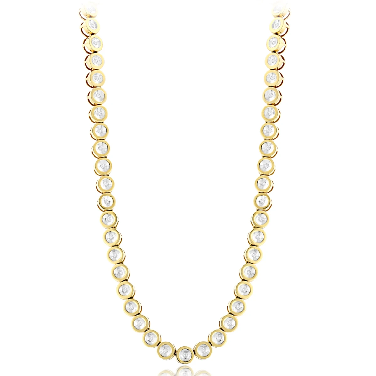 14K Yellow Gold Bezel Set Round Diamond Chain Necklace 4.75ct