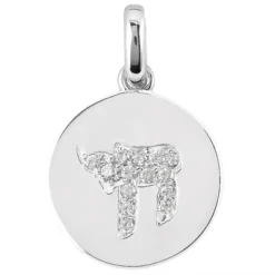 14K White Gold Diamond Chai Pendant 0.28ct