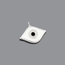 14K White Gold Diamond Evil Eye Charm Pendant 0.07ct