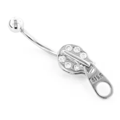 14K White Gold Diamond Zipper Belly Ring 0.13ct