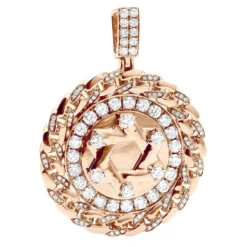 14K Rose Gold Star Of David Medallion Customizable 4 Carat Diamond Pendant