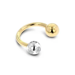 Designer Solid 14K Yellow Gold Circular Barbells Belly Button Piercing With Real Diamonds 0.15ct