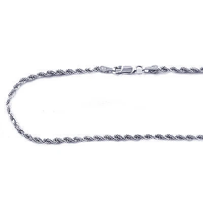 14K White Gold Men's Diamond Cut Rope Chain 2.5mm 18in - 40in