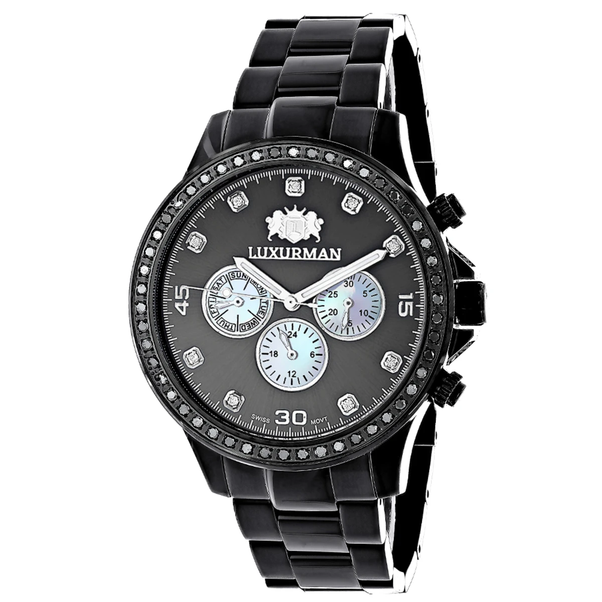 2 Carat Black Diamond Bezel Watch For Men By Luxurman