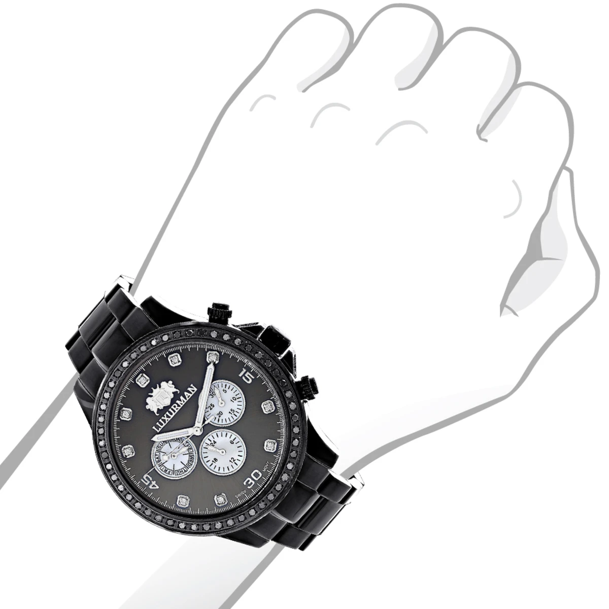 2 Carat Black Diamond Bezel Watch For Men By Luxurman - Image 3