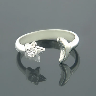 Adjustable 14K White Gold Diamond Toe Ring Star Moon 0.04ct