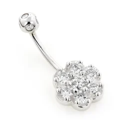 Belly Button Ring 14K White Gold With Flower Diamond 0.79