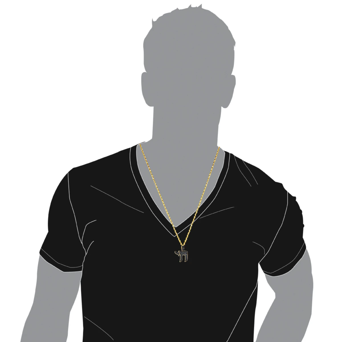 Jewish 14K Yellow Gold Black Diamond Chai Pendant 1.30ct - Image 5