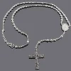 Solid 10K Black Plated Gold Black Diamond Rosary Necklace Chain With Cross 31.55ct