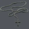 Black Rhodium 10K White Gold Black Diamond Rosary Chain Necklace