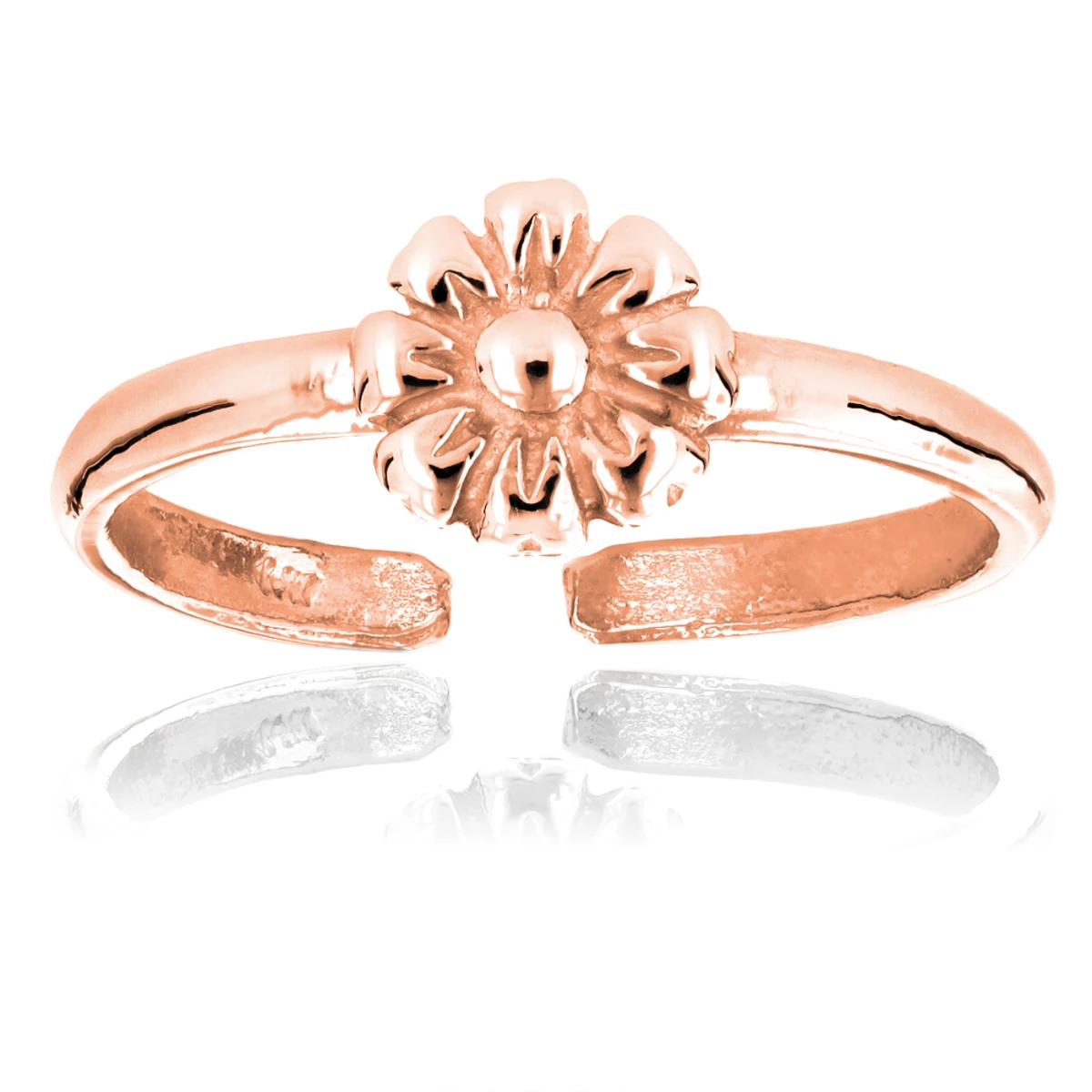 Adjustable Solid 14K White Gold Toe Ring Flower - Image 3