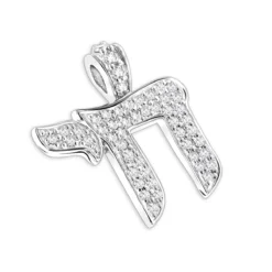 Jewish 14K White Gold Diamond Chai Pendant For Men And Women 0.33ct