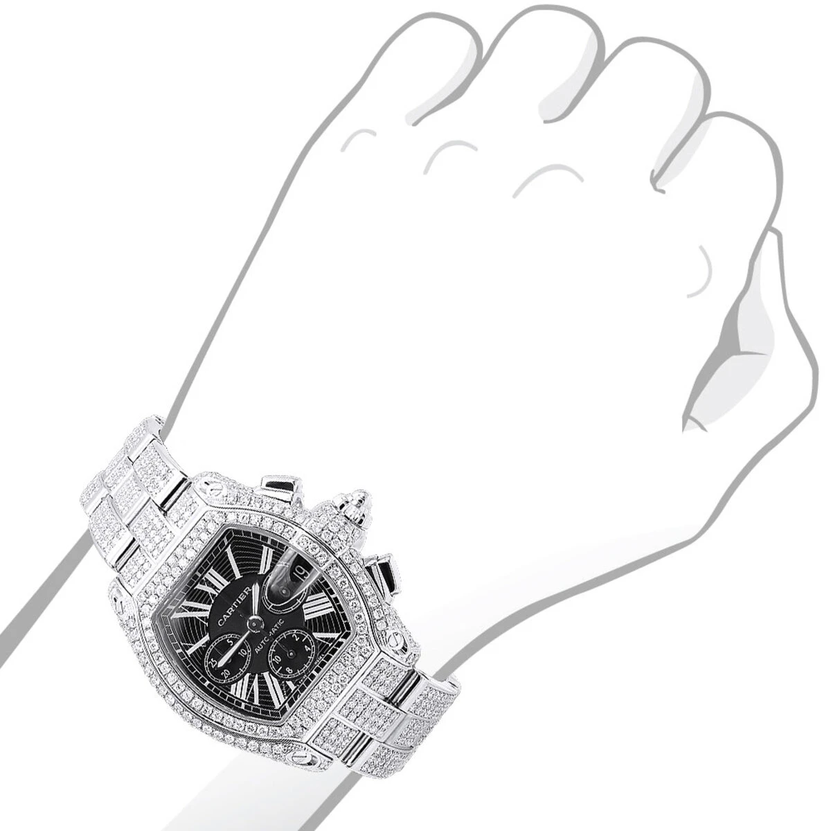 Cartier Roadster Diamond Watch For Men 17.99ct Fully Iced Out - Image 3