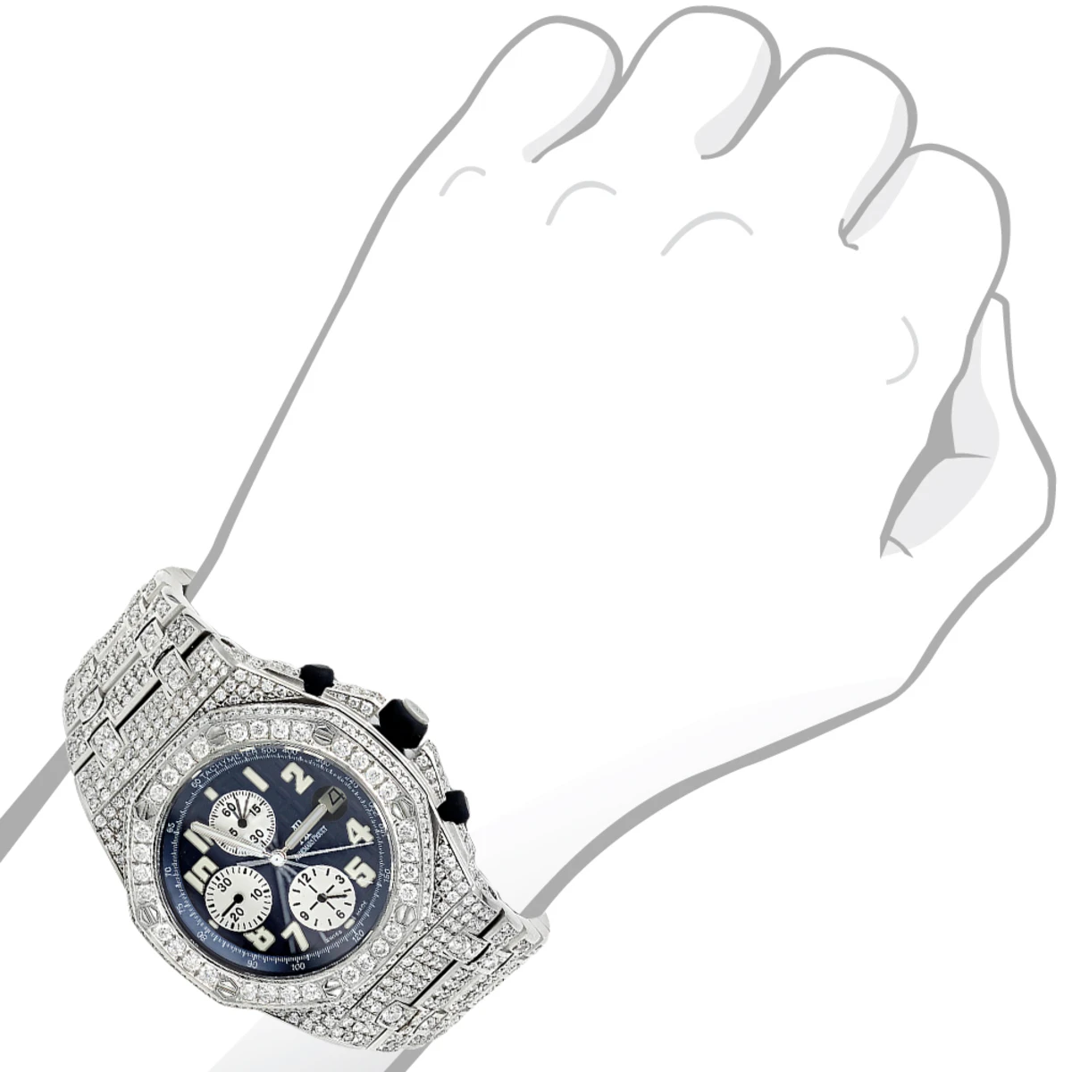 43mm Iced Out Diamond Audemars Piguet Royal Oak Offshore Men's Watch 21.75ct - Image 3