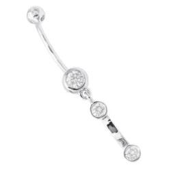 14K White Gold Diamond Belly Button Dangling Ring 0.72