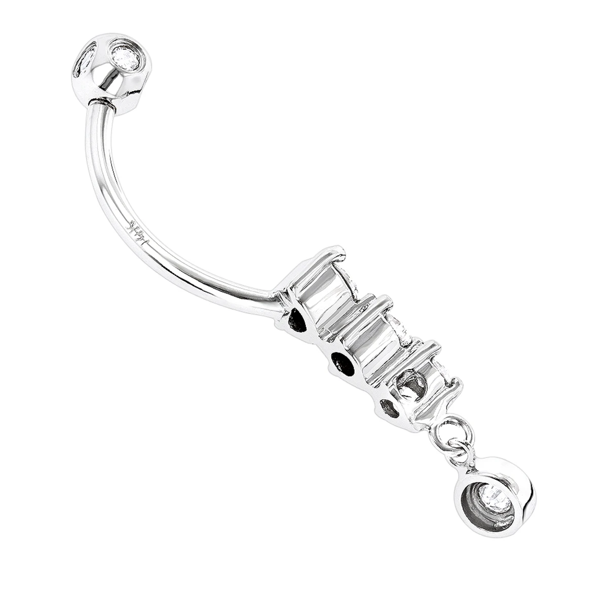 14K White Gold Dangling Diamond Belly Button Ring 0.6ct - Image 4