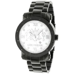 Designer Large Luxurman Phantom 0.12ct Black Diamond Watch For Men White Dial