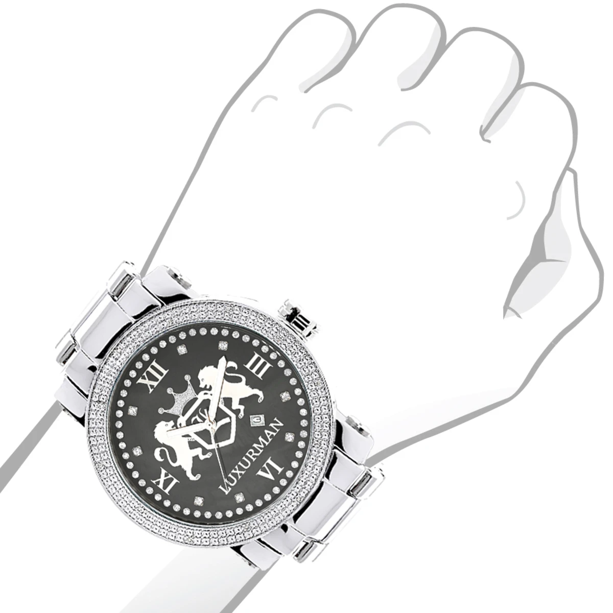 Designer Large Luxurman Phantom Real Diamond Watch For Men 0.12ct - Image 3