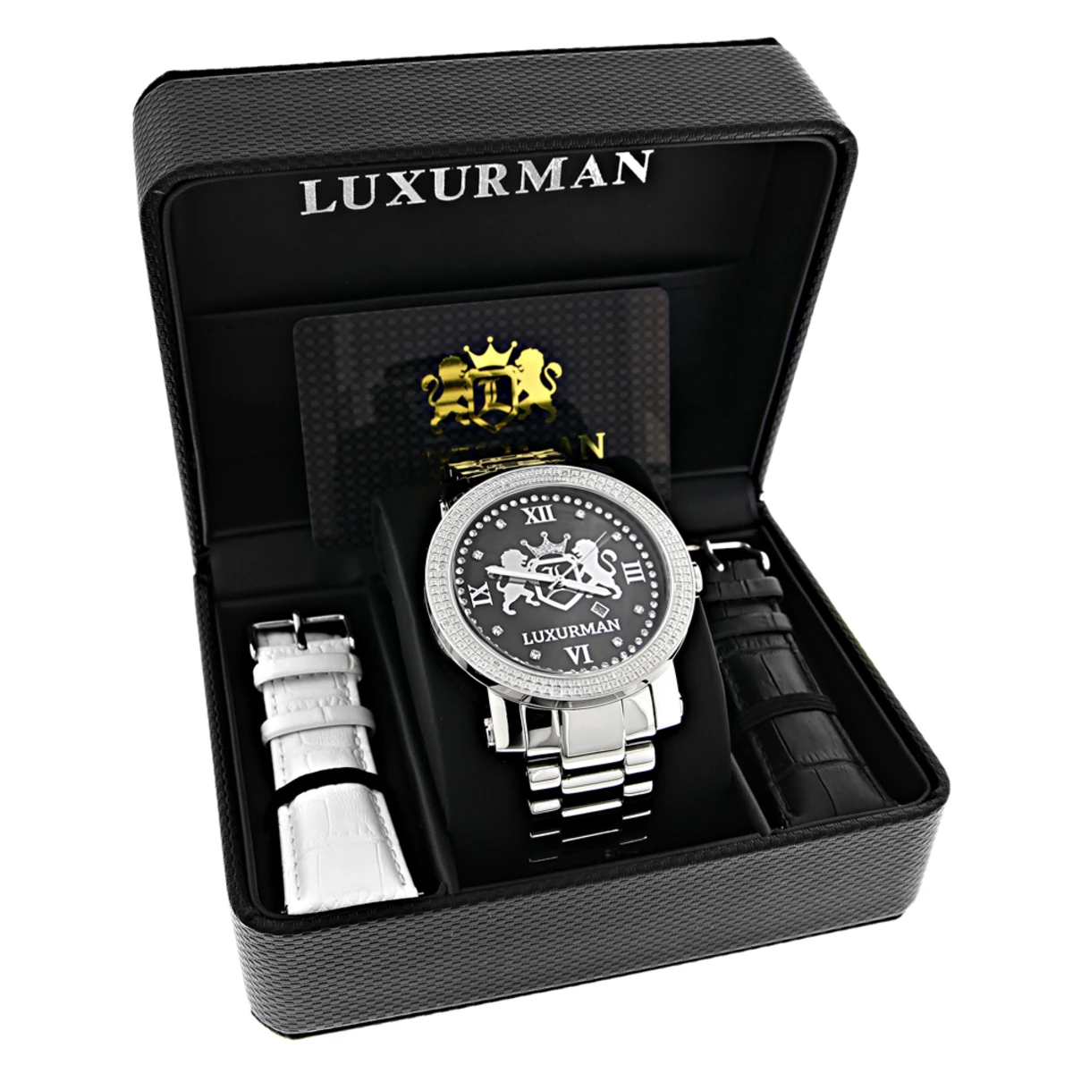 Designer Large Luxurman Phantom Real Diamond Watch For Men 0.12ct - Image 4