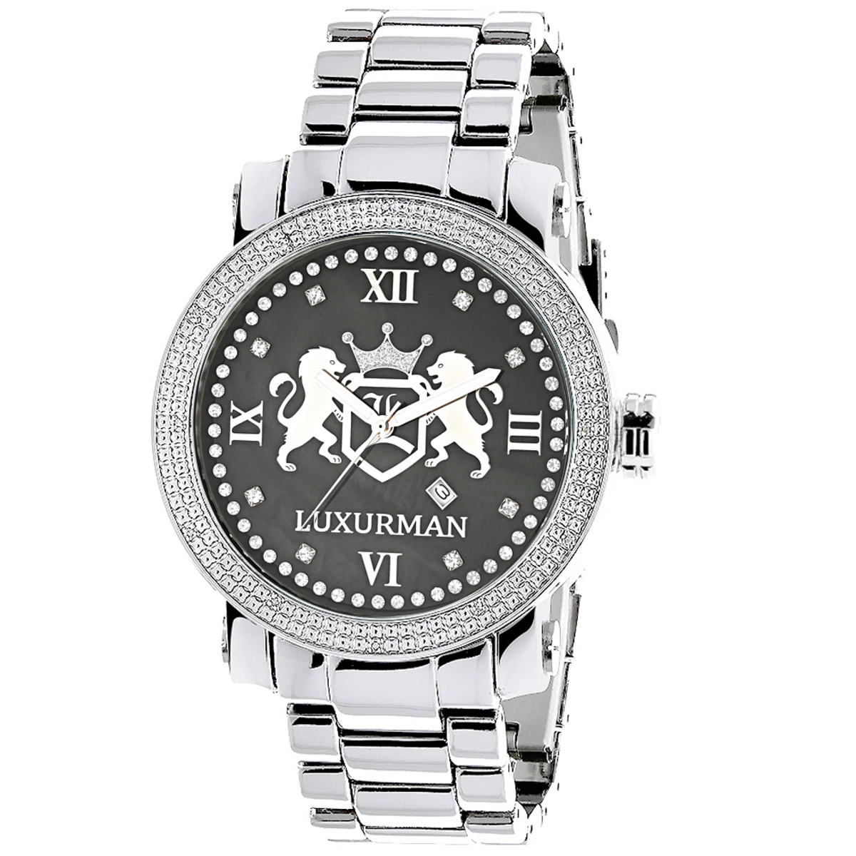 Designer Large Luxurman Phantom Real Diamond Watch For Men 0.12ct