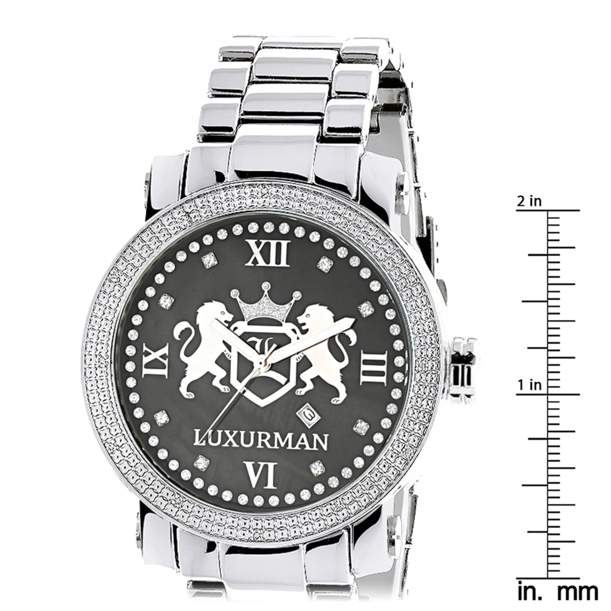 Designer Large Luxurman Phantom Real Diamond Watch For Men 0.12ct - Image 5