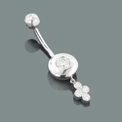 Diamond 14K White Gold Flower Belly Button Ring 0.72ct