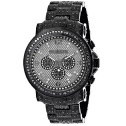 Fully Iced Out Black Diamond Men's Watch By Luxurman 4.25ct Oversized