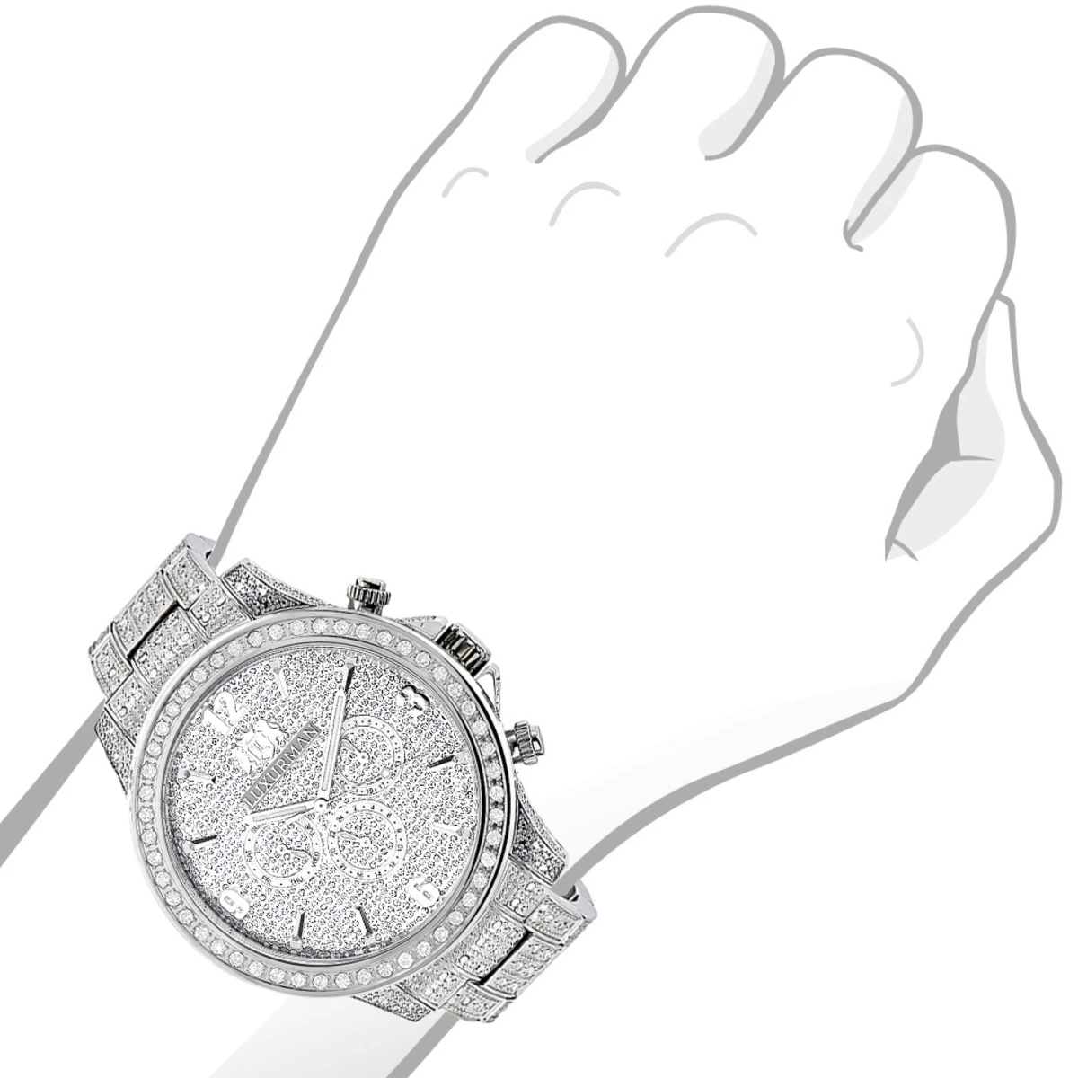 Fully Iced Out Luxurman Men's Diamond Watch 3 Carats Liberty - Image 3