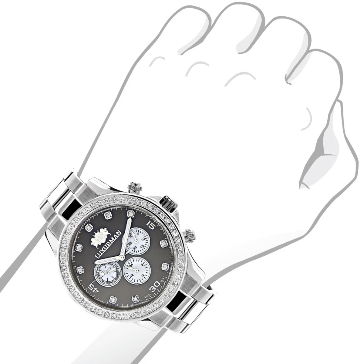 Genuine Diamond For Men: 2ct Luxurman Liberty Watch Swiss Quartz - Image 3