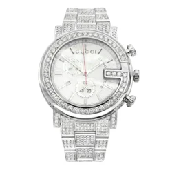 Genuine Men's Gucci G-Chrono Diamond Watch White Dial 12ct YA101339
