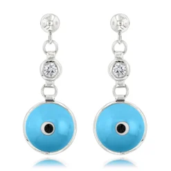 Good Luck Charms 14K White Gold Diamond Evil Eye Earrings 0.20ct 3/8 In (10mm) Blue