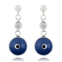 Good Luck Charms Diamond Evil Eye Earrings 0.20ct 3/8in (10mm) 14K White Gold