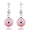 Good Luck Charms 14K White Gold Diamond Pink Evil Eye Earrings 0.20ct 3/8 In (10mm)