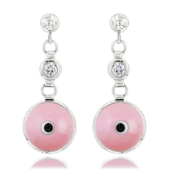Good Luck Charms 14K White Gold Diamond Pink Evil Eye Earrings 0.20ct 3/8 In (10mm)
