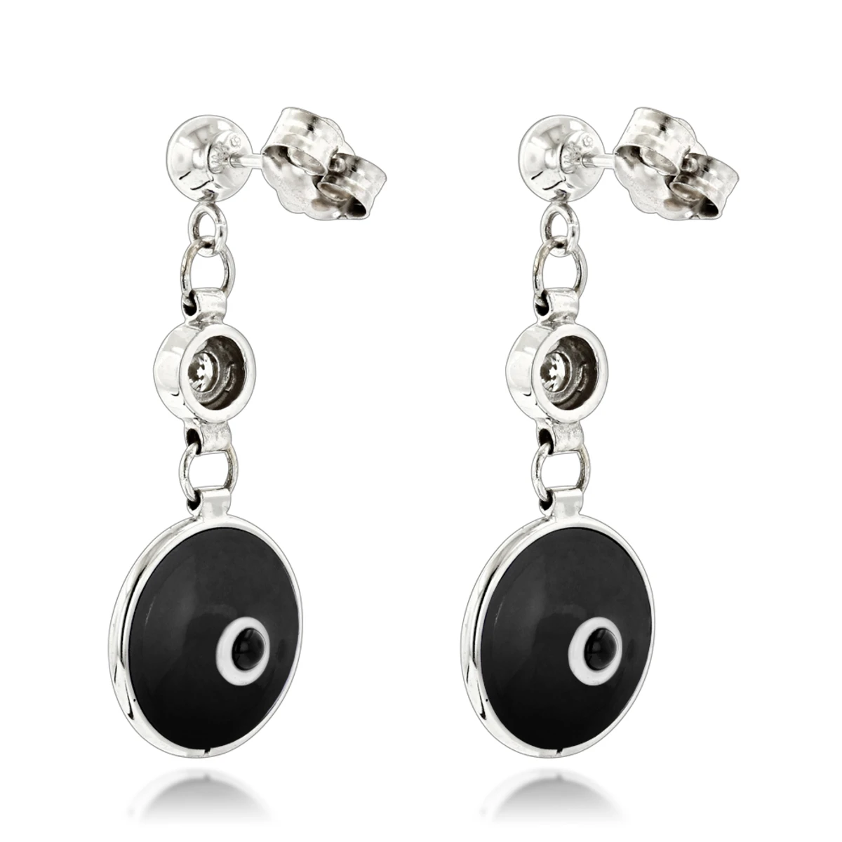 Good Luck Charms 3/8in (10mm) 14K White Gold 0.20ct Diamond Evil Eye Earrings Black - Image 4