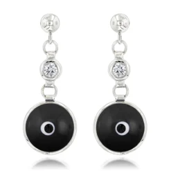 Good Luck Charms 3/8in (10mm) 14K White Gold 0.20ct Diamond Evil Eye Earrings Black