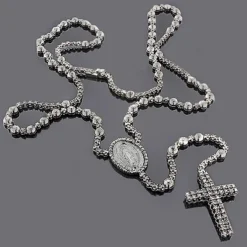 Hip Hop Black Diamond Rosary Chain Necklace