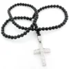 Hip Hop Disco Ball Diamond Cross Rosary Necklace 1.75ct