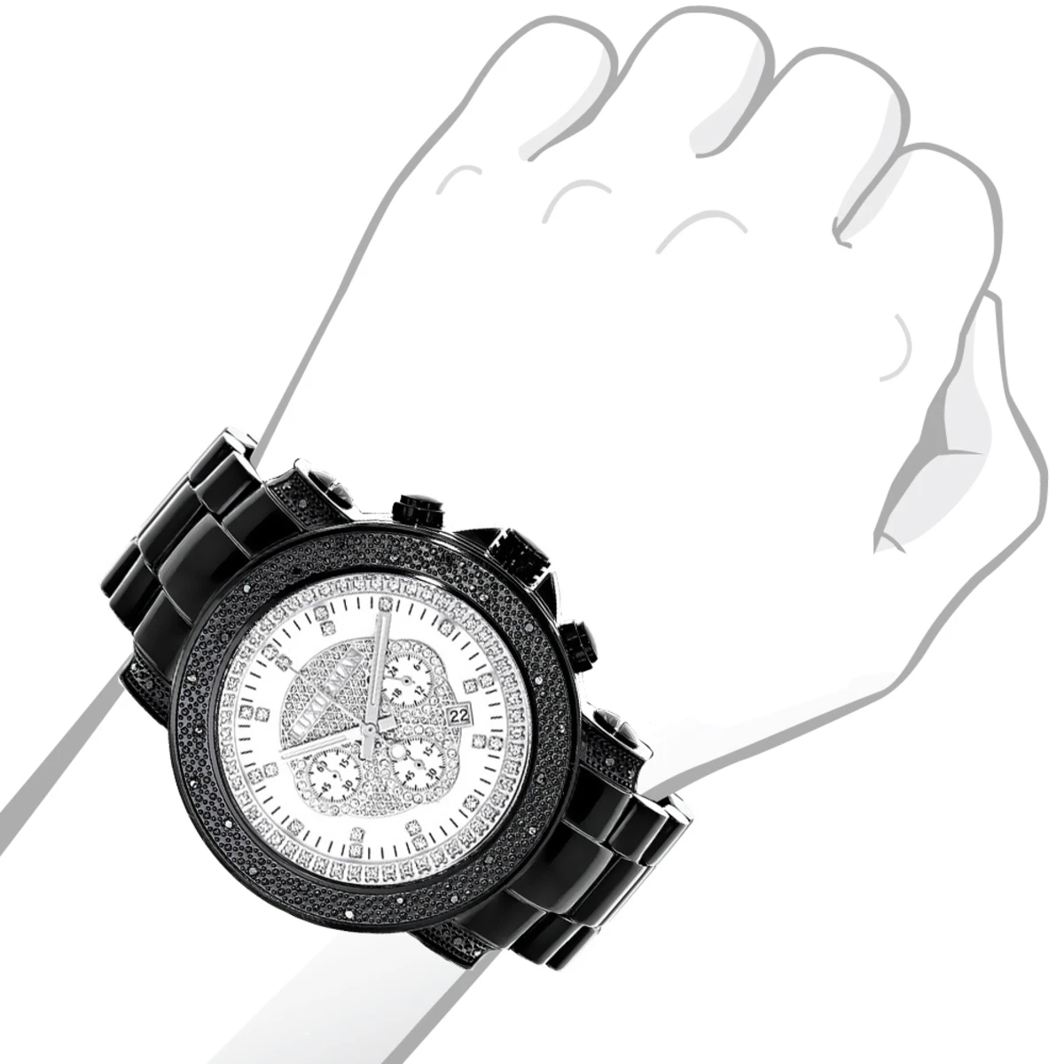 Hip Hop Oversized Luxurman Escalade Men's Black Diamond Watch 3/4ct - Image 3