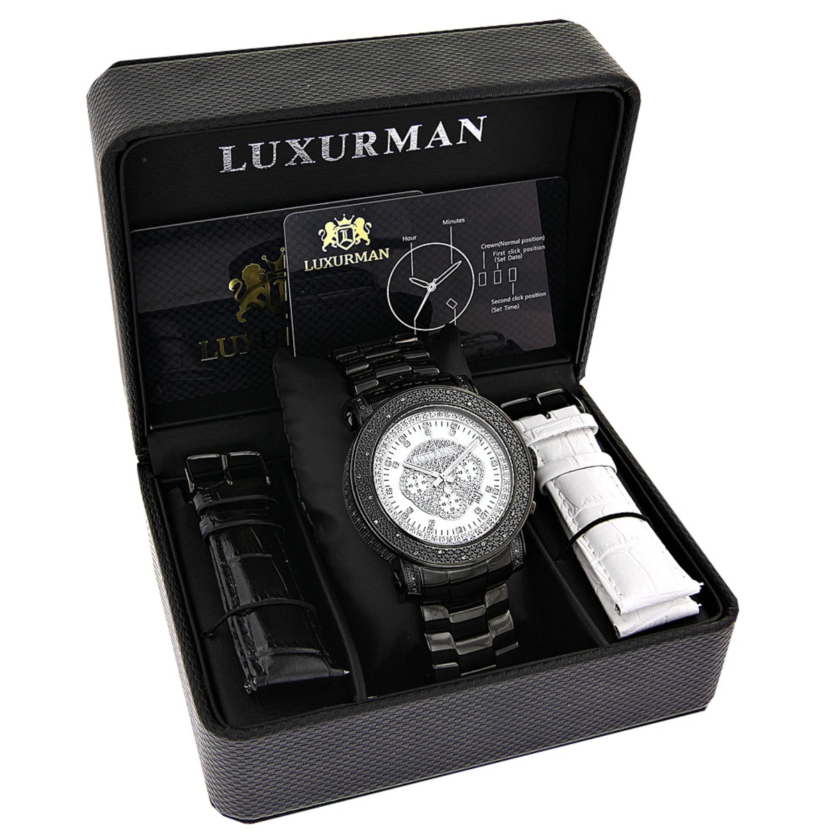 Hip Hop Oversized Luxurman Escalade Men's Black Diamond Watch 3/4ct - Image 4