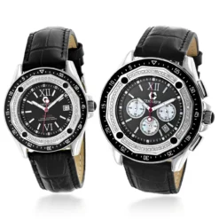 His And Hers Centorum Diamond Watch Set In Black 1.05ct