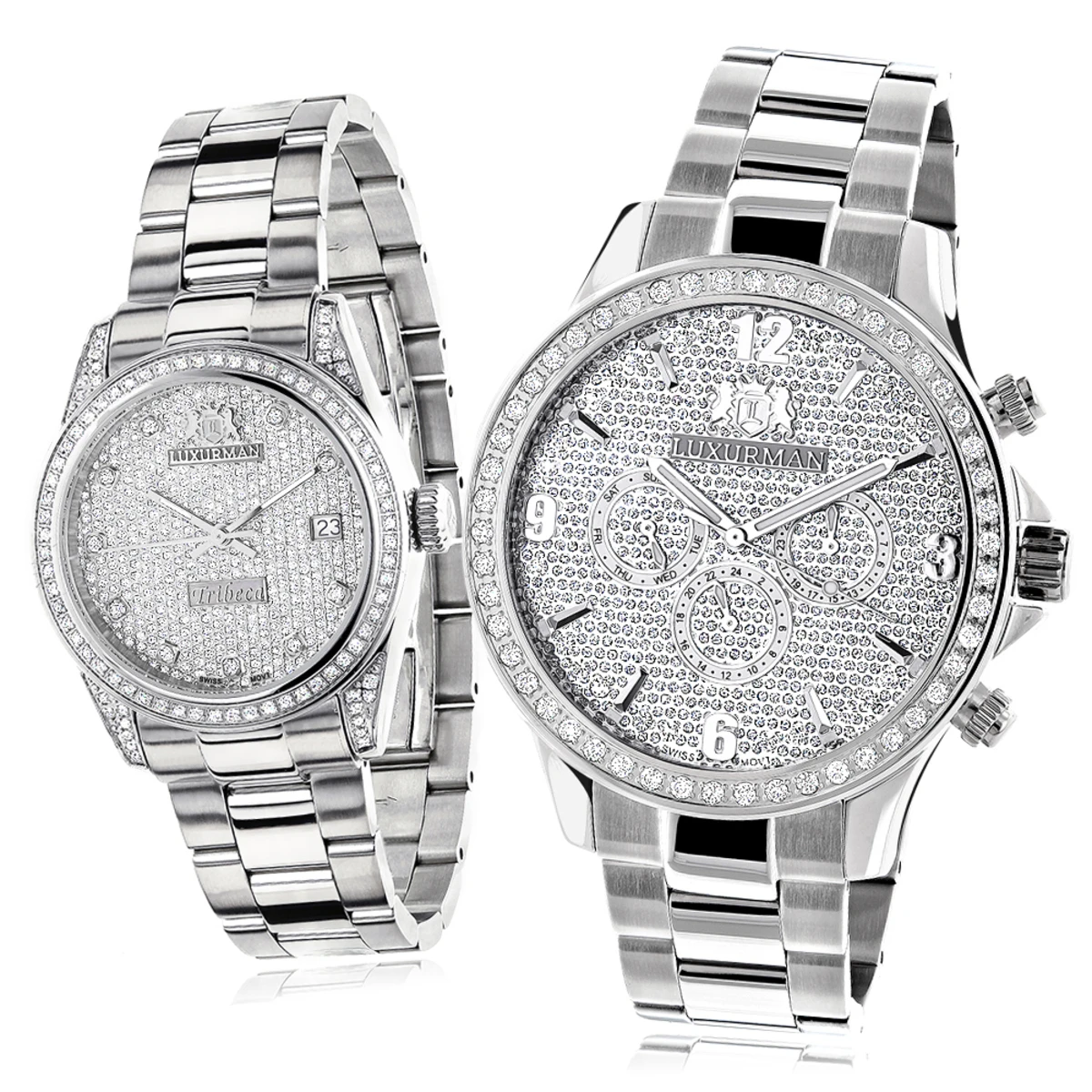 His And Hers Stainless Steel Luxurman Diamond Watch Set 3.5ct