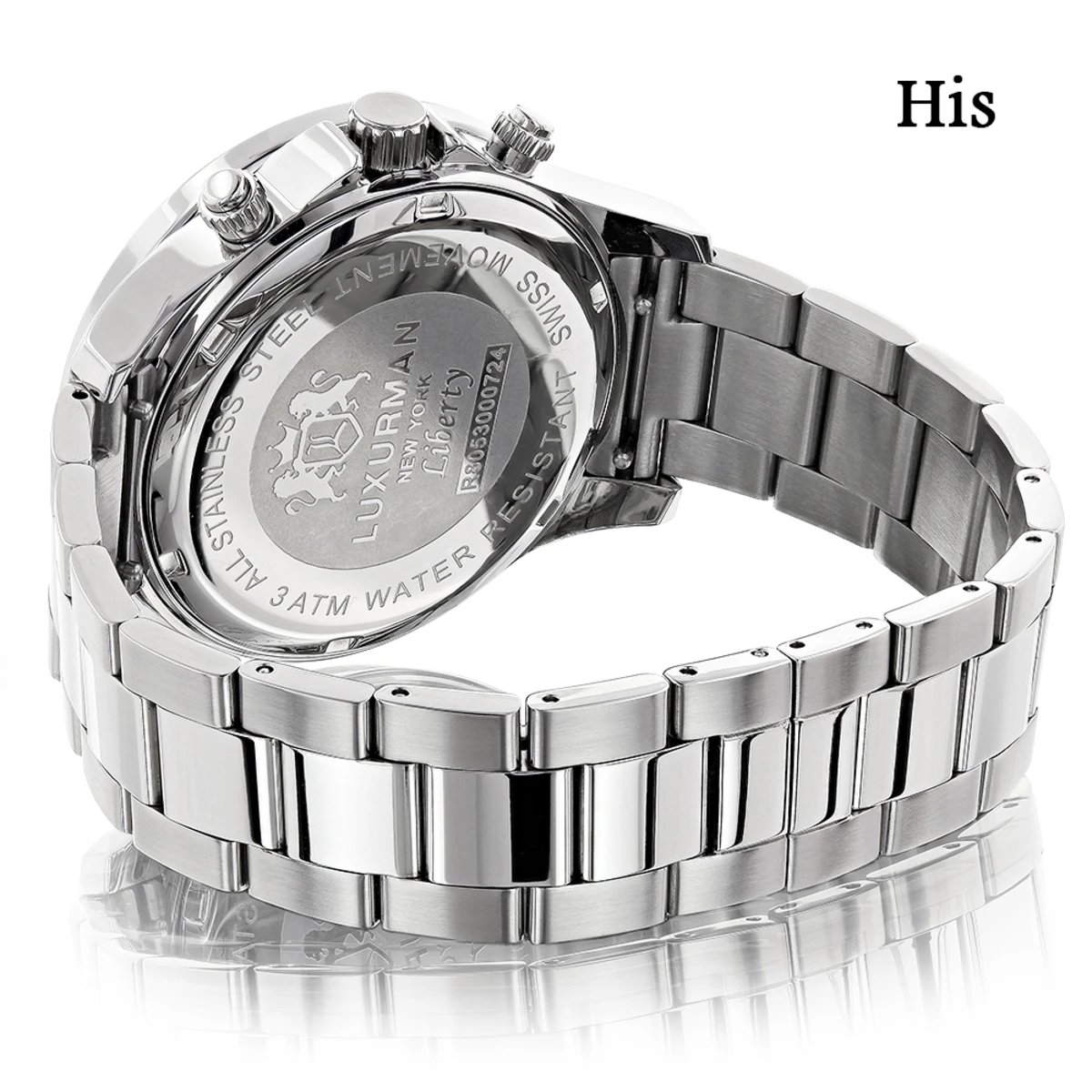 His And Hers Stainless Steel Luxurman Diamond Watch Set 3.5ct - Image 2
