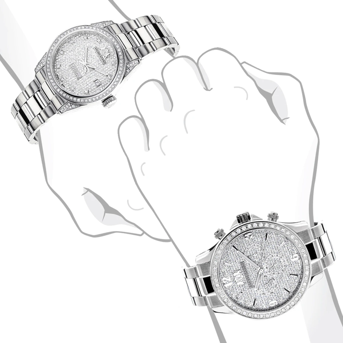 His And Hers Stainless Steel Luxurman Diamond Watch Set 3.5ct - Image 3