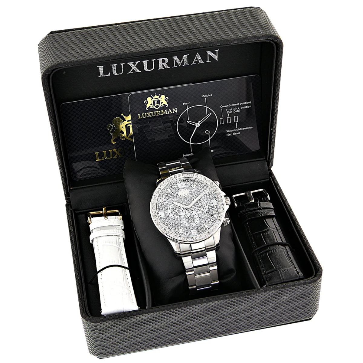 His And Hers Stainless Steel Luxurman Diamond Watch Set 3.5ct - Image 4
