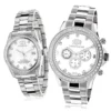 His And Hers White Gold Pltd Luxurman Diamond Watch Set 3.5ct
