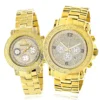 His And Hers Yellow Gold Plated Luxurman Diamond Watch Set 0.55ct