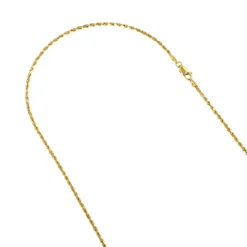 Hollow 14K Yellow Gold Rope Chain For Men & Women 1.5mm Wide