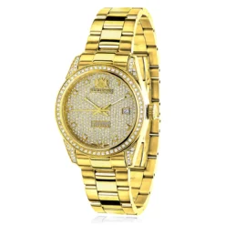 Iced Out Luxurman Ladies Diamond Yellow Gold Plated Watch 1.5ct Tribeca